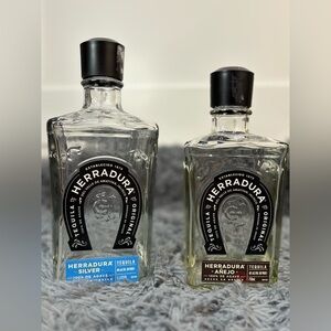 2 Herradura Tequila Glass Bottles Empty Bar Decor Craft Display Upcycle Set